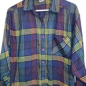 Vintage Multicolor Plaid Red Long Sleeve Button-Up